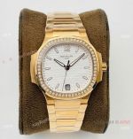 3K Factory 1:1 Replica Patek Philippe Nautilus Rose Gold Ladies Diamond Watch 34mm